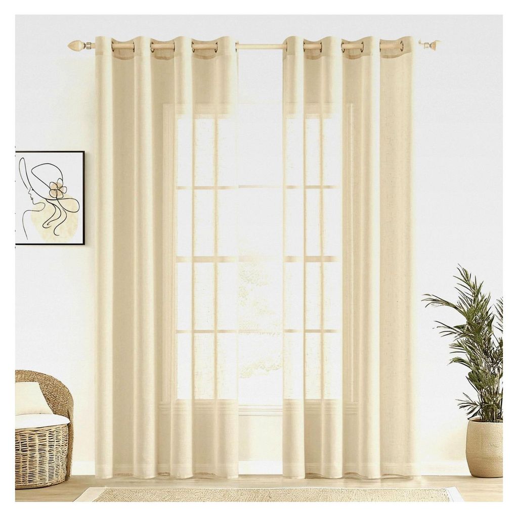 Voile Vorhang aus Leinen, transparente Gardinen, Ösenschal für das Wohnzimmer, 2er Set, Fensterschal, Dekoschal für das Schlafzimmer, 140 x 225 ...