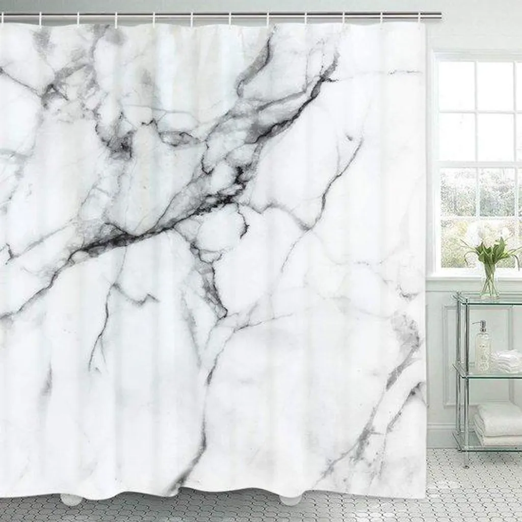 Rideau de douche en tissu anti-éclaboussures 180 x 200 cm style marbre