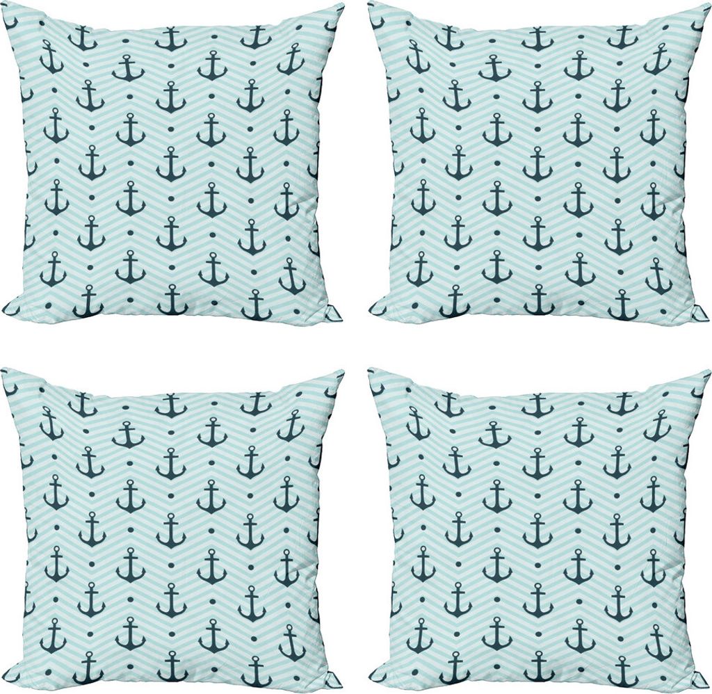 ABAKUHAUS Anker Kissenbezug Set (4 Stück), Zick-Zack-Chevron Anchors, Moderner Doppelseitiger Digitaldruck, 40 cm x 40 cm, Dunkelgrün Türkis