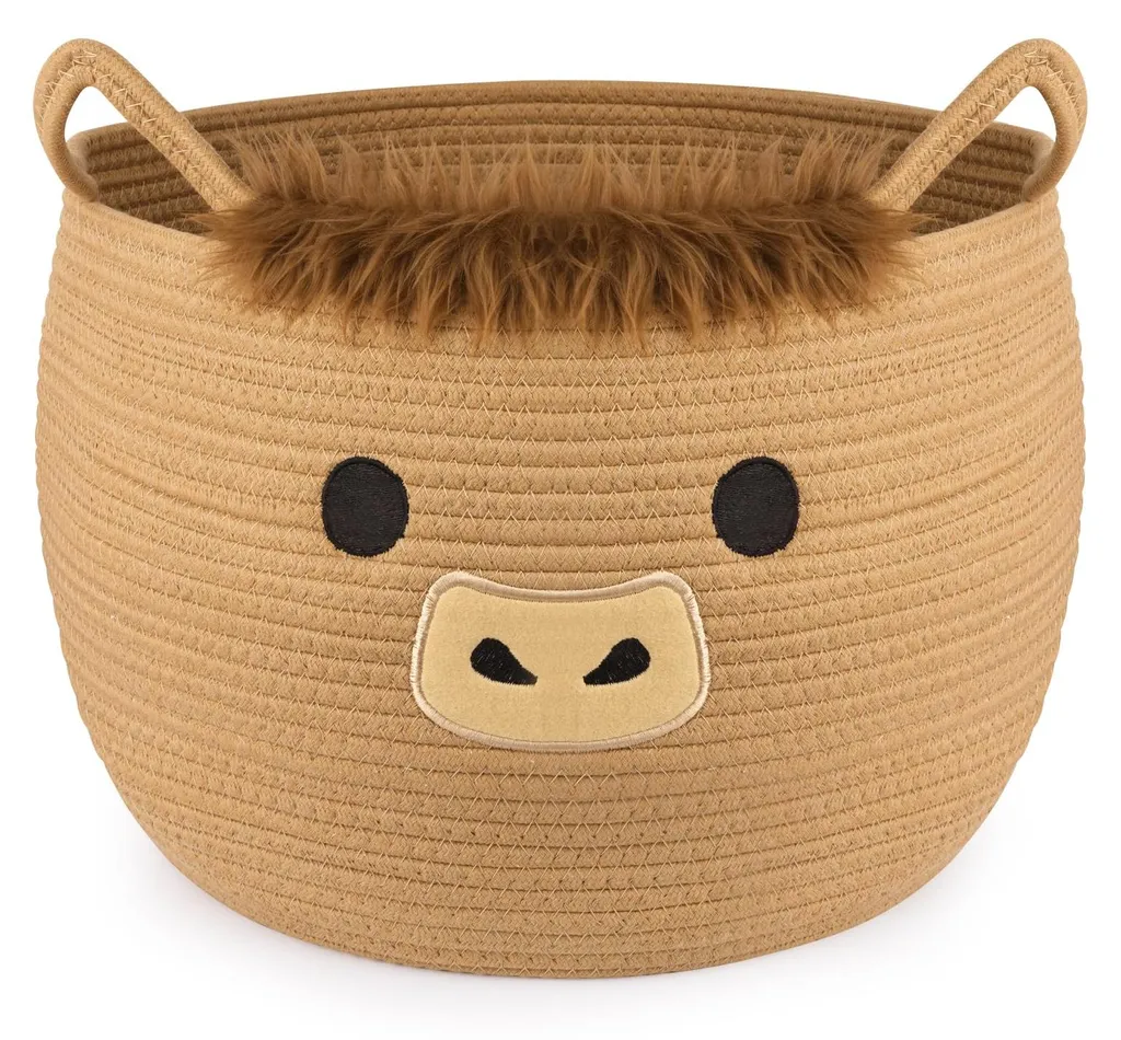 Panier de rangement vache des Highlands marron en coton 29,5 x 33 cm