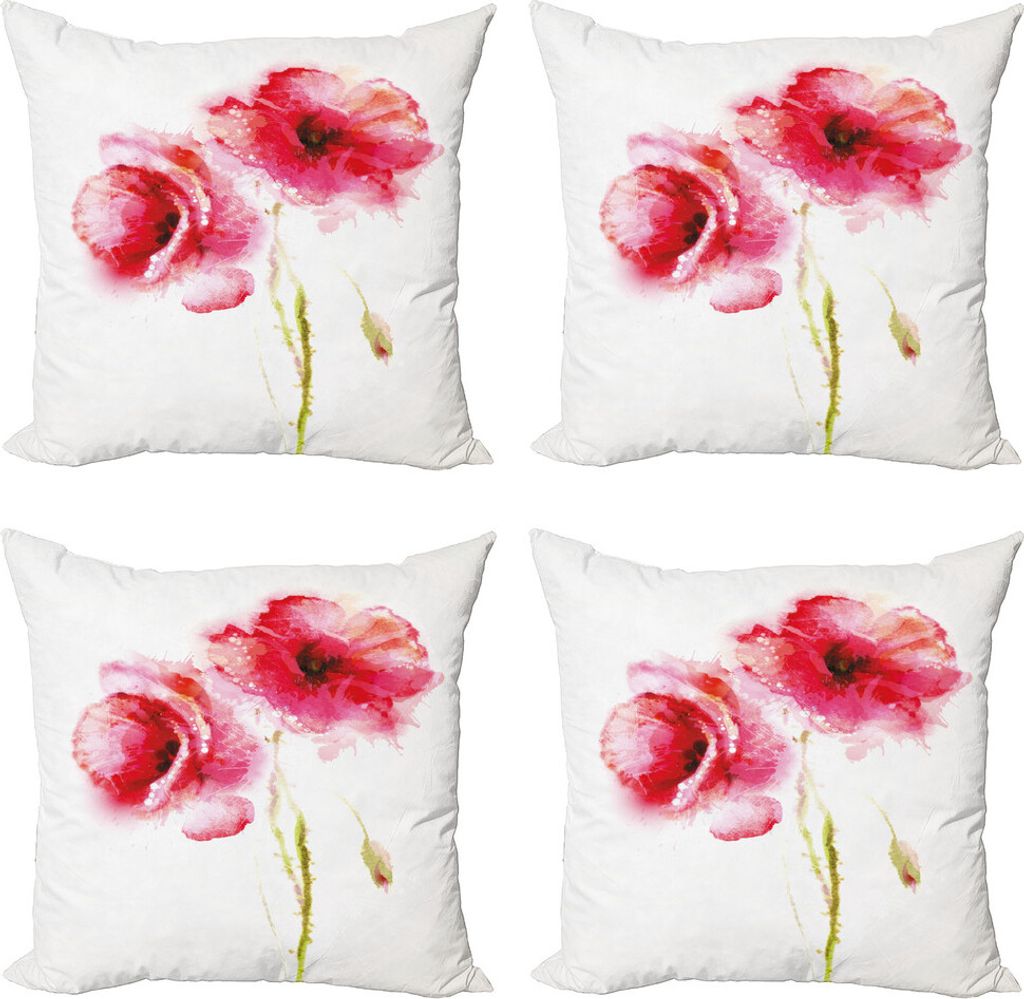 ABAKUHAUS Blume Kissenbezug Set (4 Stück), Garten Mohnblumen, Moderner Doppelseitiger Digitaldruck, 40 cm x 40 cm, Pale Pink Pink