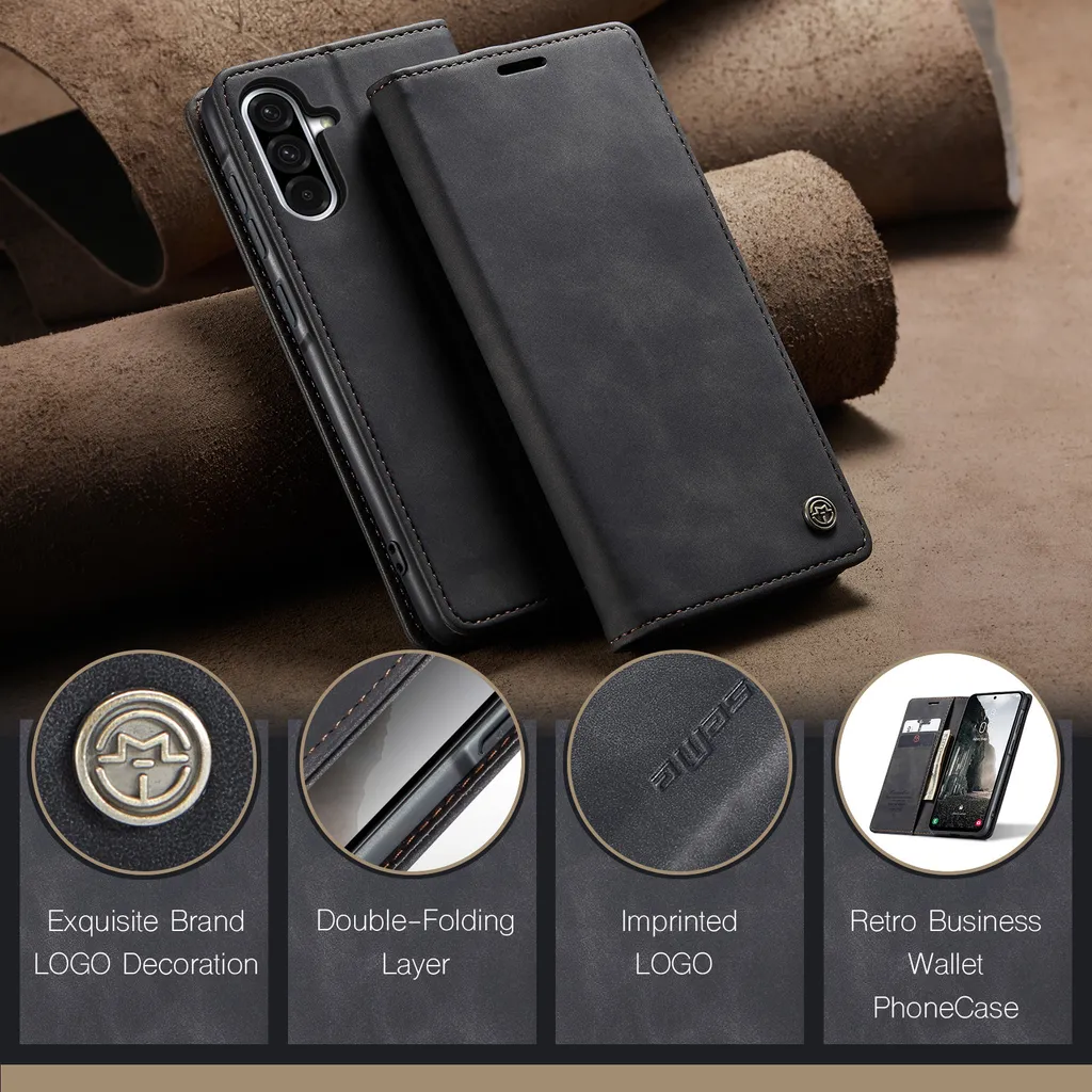Custodia Samsung Galaxy A56 Nero - Cover Retrò in Finto Cuoio Premium - 2
