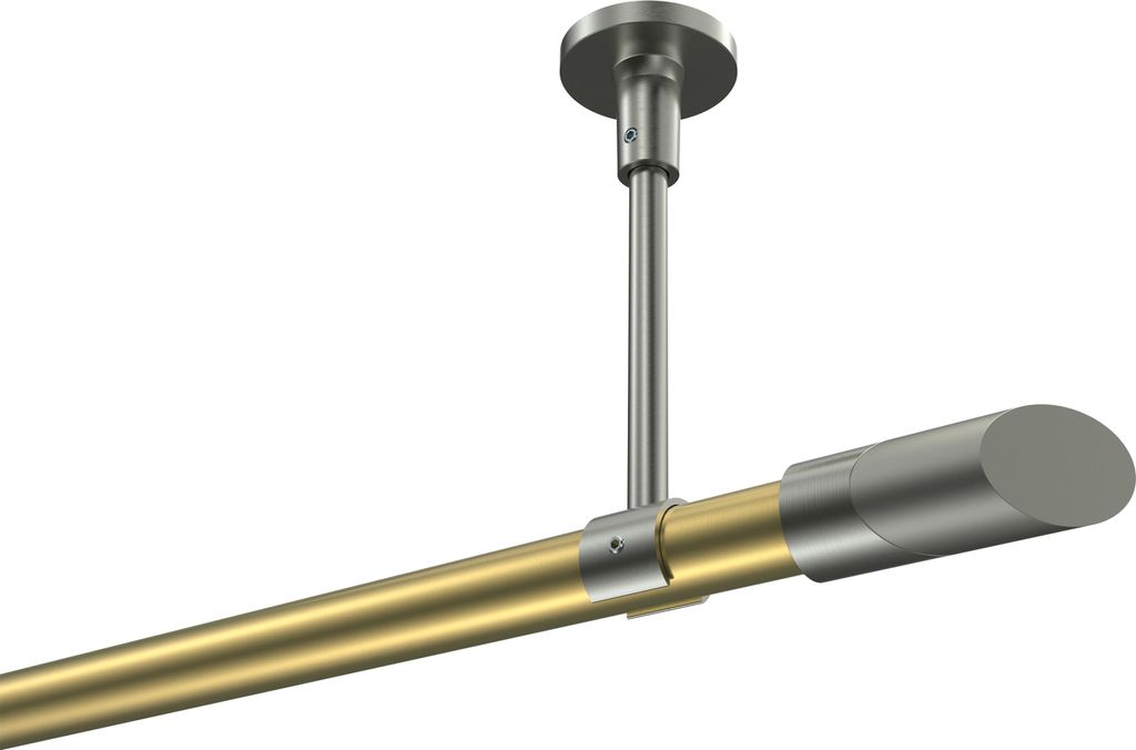 Interdeco Gardinenstange / Vorhangstange Messing-Optik / Edelstahl-Optik, Typ Sonette Verano (Schräge Bicolor) ohne Ringe, Deckenmontage, 20 mm Ø...