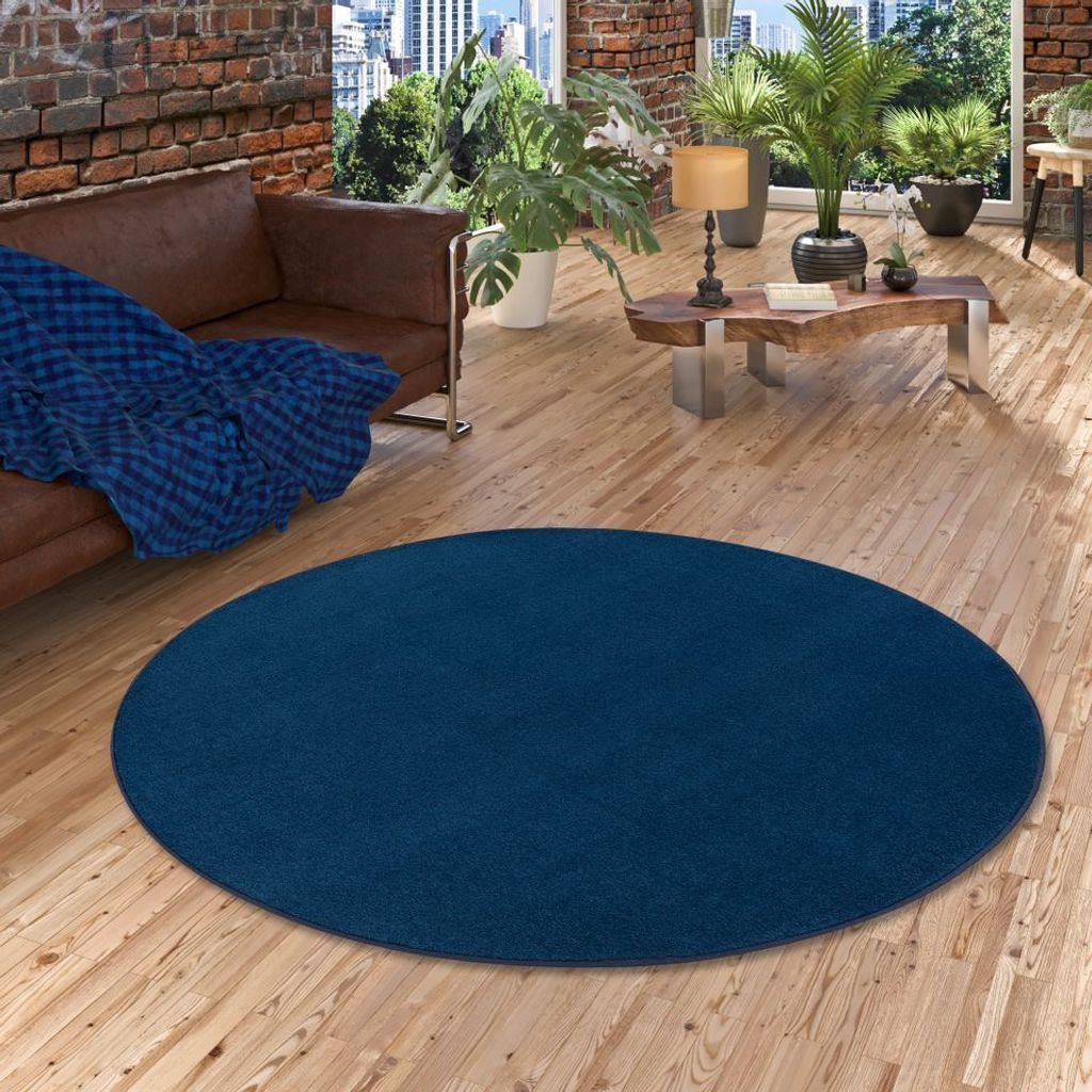Velours Teppich Joy Dunkelblau Rund, Größe:400 cm Rund