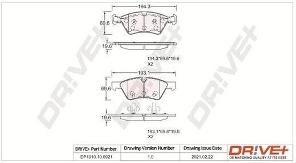 Dr!ve+ DP1010.10.0921 Plaquettes de frein avant OE 44204020 Classe E