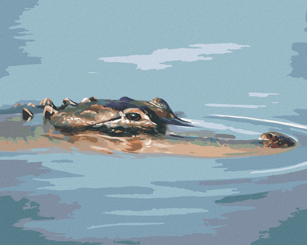 Zuty - Malen nach Zahlen - IM WASSER SCHWIMMENDER ALLIGATORKOPF (D. RUSTY RUST), 40x50 cm, mit Keilrahmen (bereits gespannt)