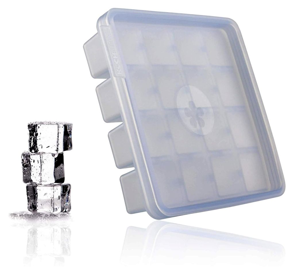 Eiswürfelform aus Silikon | BPA-frei, großer Behälter mit Deckel, stapelbar, in bunter Verpackung (Eisblau)