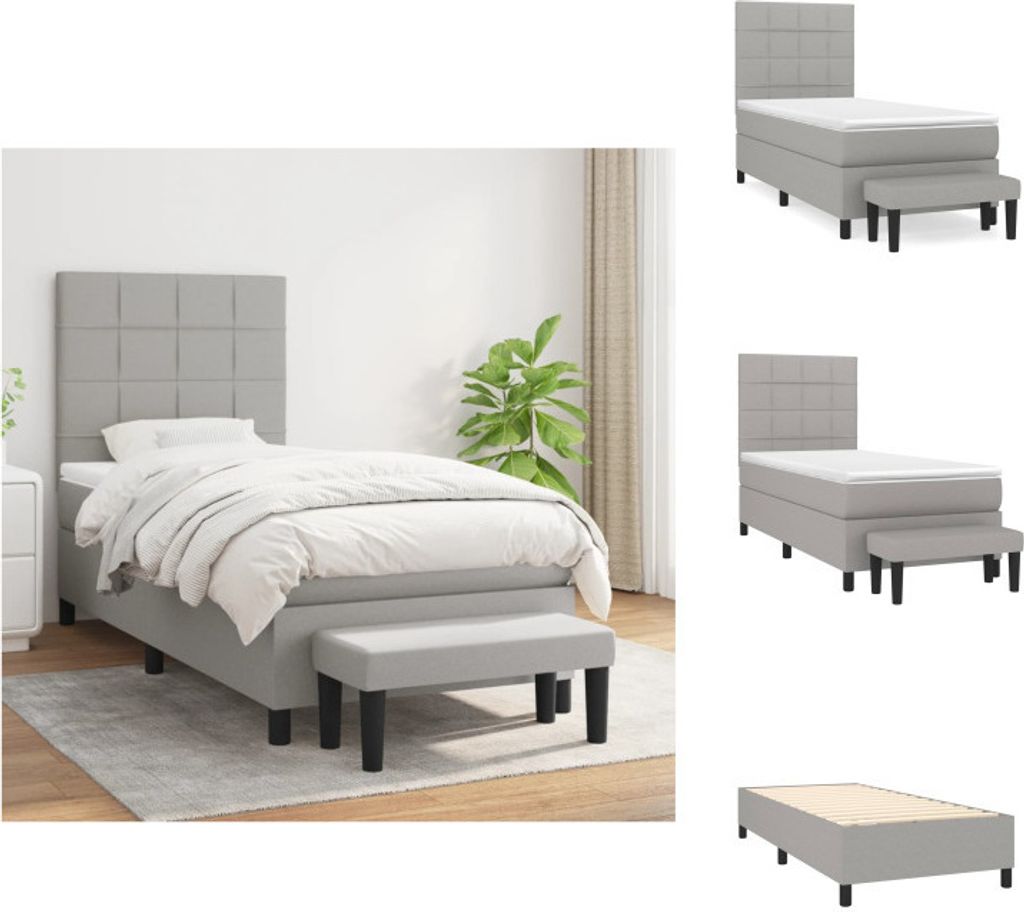 vidaXL Boxspringbett mit Matratze Hellgrau 80x200 cm Stoff - Betten & Bettgestelle
