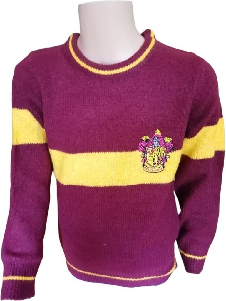 Gryffindor Strickpullover | Braun mit gelbem Streifen | gesticktes Logo 128