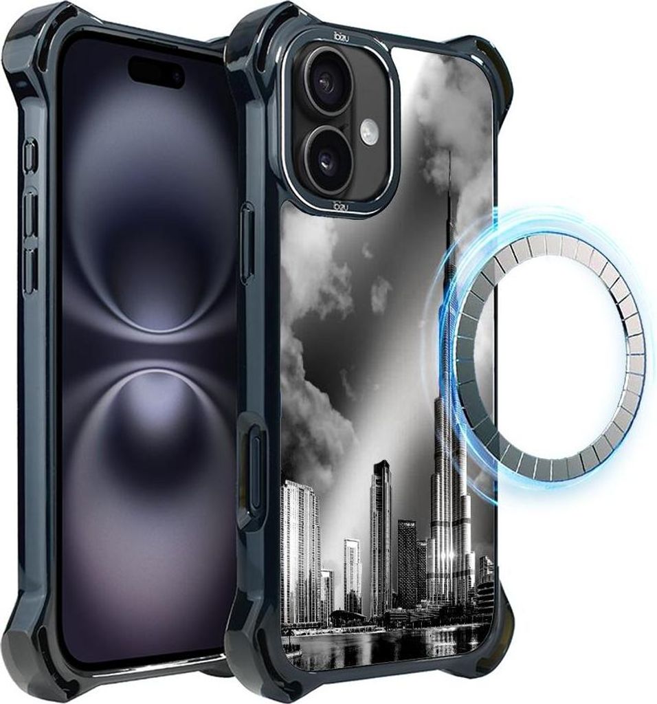 Hülle für iPhone 16 IBIZU DropGuard Ultra mit MagSafe, Noir City, Burj Khalifa