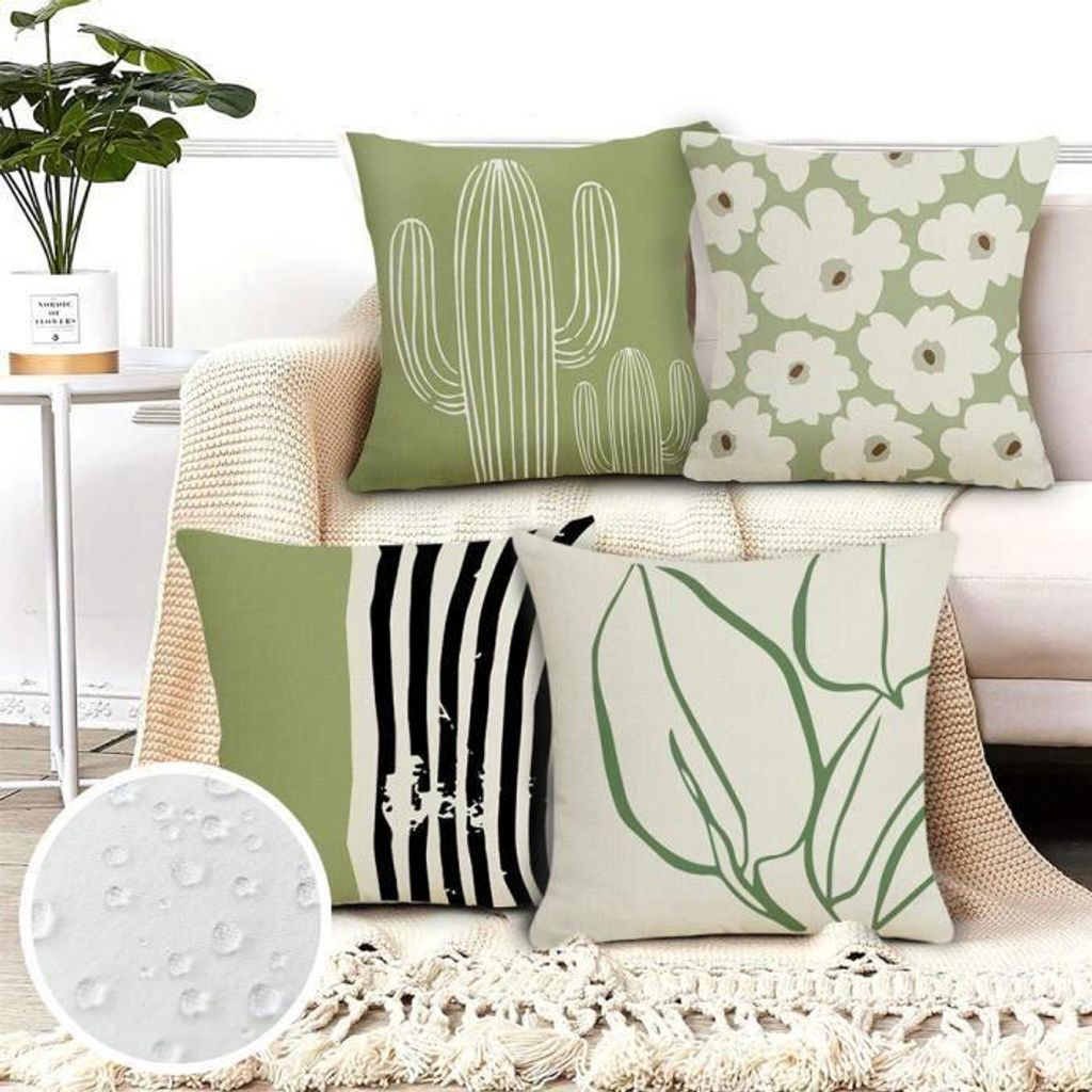 4er-Set Kissenbezüge – 45 x 45 cm – wasserabweisendes Leinen – für den Außenbereich – verdeckter Reißverschluss – für Schlafzimmer, ...