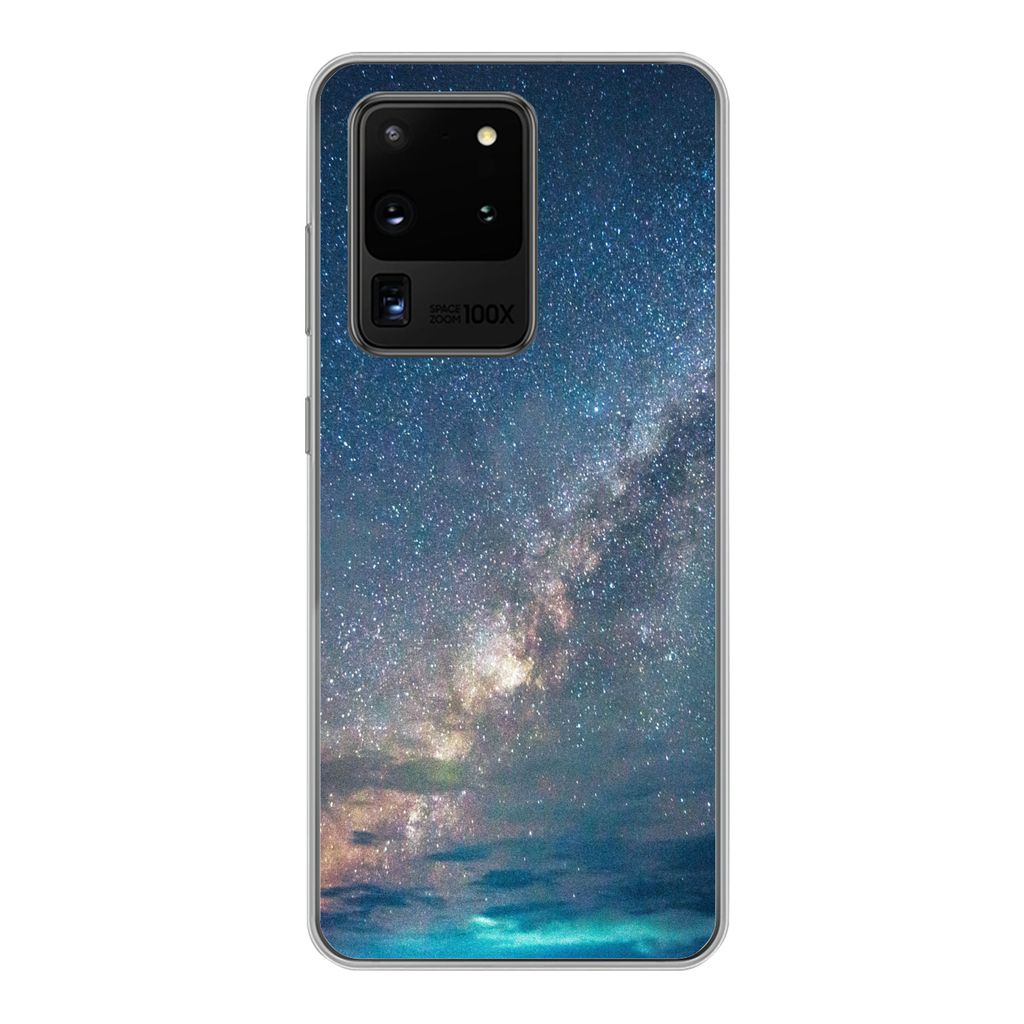 MuchoWow Handyhülle Schutzhülle Hülle für Samsung Galaxy S20 Ultra Sterne - Sonnensystem - Türkis - Jungen - Mädchen - Kinder Silikon Softc...