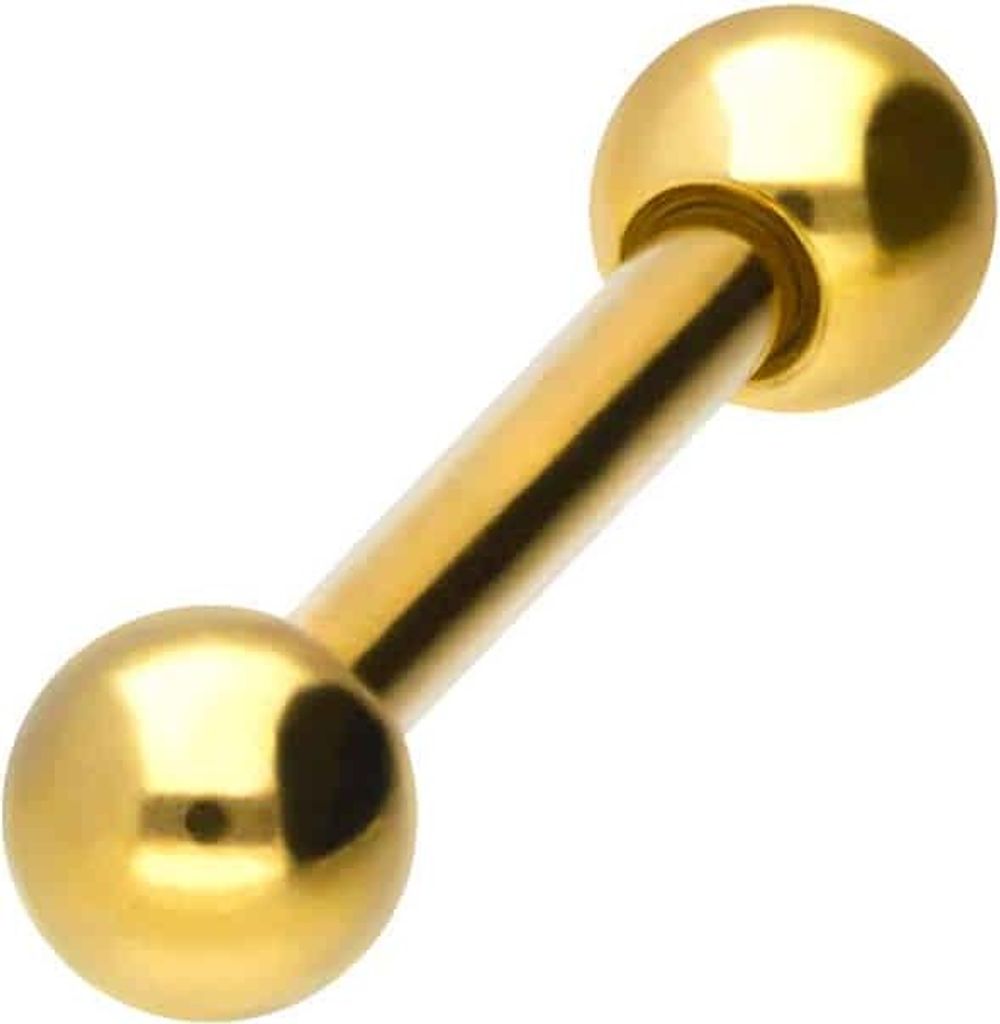 Zungenpiercing, Intim-Piercing Titan Barbell Gold Stablänge: 10mm + Stabstärke: 1,6mm + Kugelgröße: 4mm
