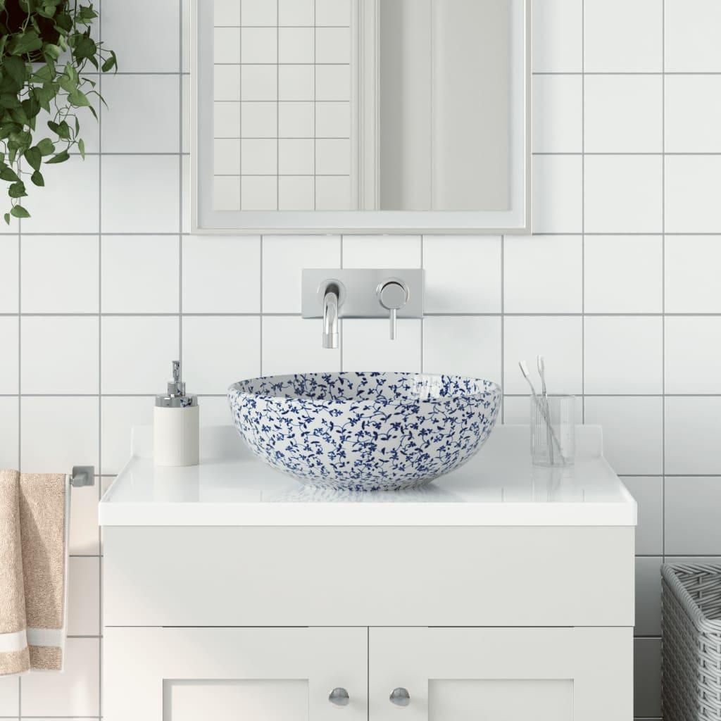 vidaXL Vasque à poser Blanc et Bleu Rond Ø41x14 cm Image du produit 