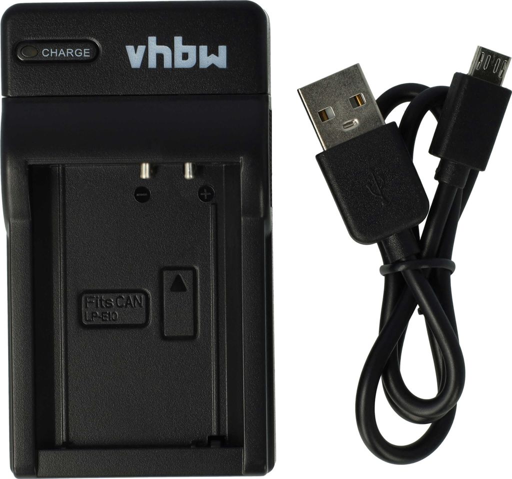 vhbw Micro-USB Ladegerät kompatibel mit Canon EOS Rebel T3, Rebel T5, Rebel T6, Rebel T7 Kamera Camcorder - Ladeschale + Micro-USB Kabel Ladeanzeige
