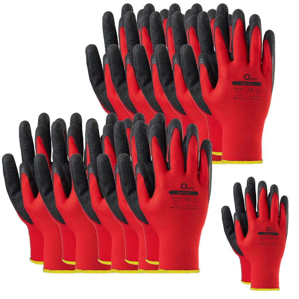 12 Paar Arbeitshandschuhe Gr. 9 Latex beschichtet Late Red Montagehandschuhe
