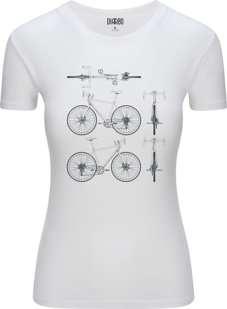 Diarbo Damen T-Shirt mit Blaupausen Druck Fahrrad-Blaupausen Weiß Gr.XXL