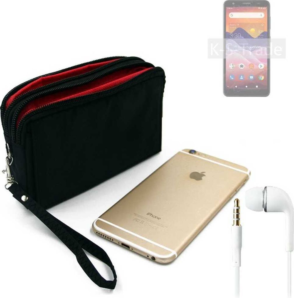 TOP SET kompatibel mit ZTE Avid 579 Handy Hülle Gürteltasche schwarz + Kopfhörer Travel Bag Travel-Case mit Diebstahlschutz praktische Schutz