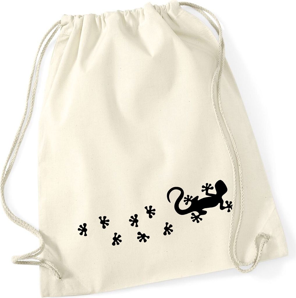 Huuraa Turnbeutel Gecko Tapsen 12 Liter Natural Baumwolle Rucksack Geschenkidee