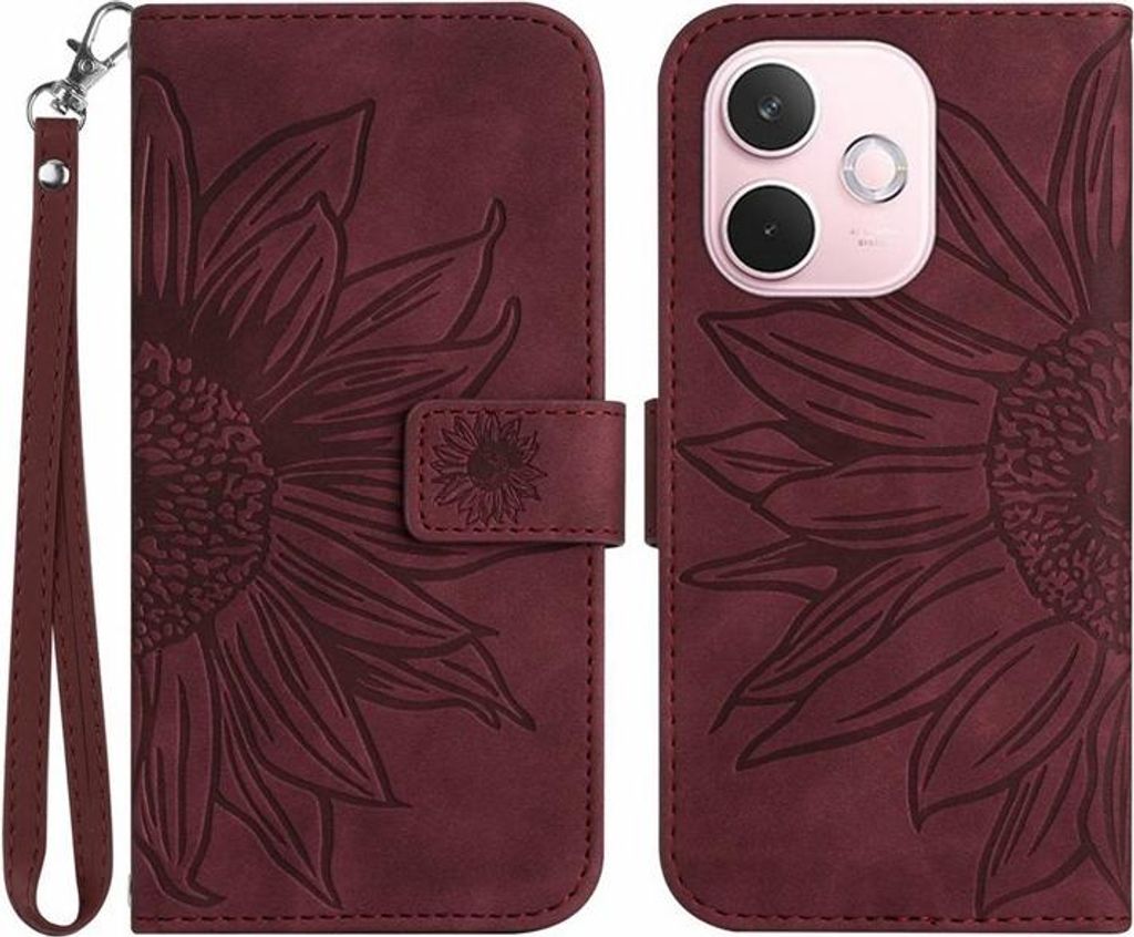 OPPO A5 Pro 5G Hülle - Coverup Sonnenblume Klapphülle mit Schlüsselband - Bordeaux