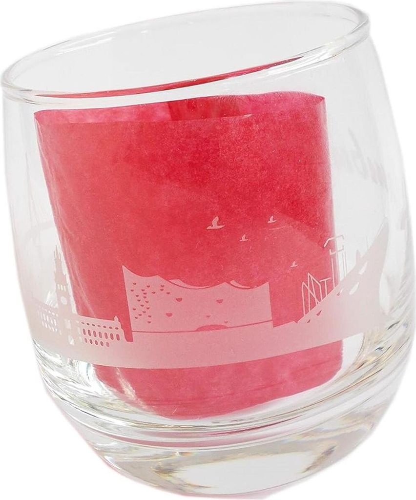 Hamburg Whiskey-Glas Tumbler mit geätztem Motiv - Maritimes Trinkglas mit Hamburger Skyline und Schriftzug - 250 ml