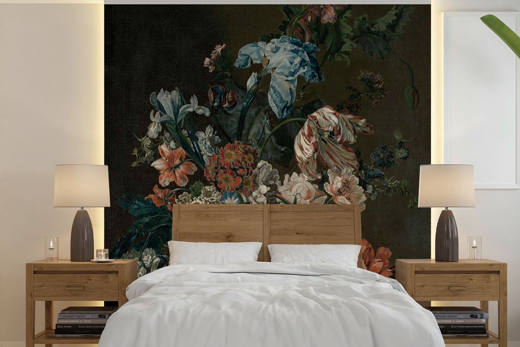 MuchoWow Fototapete für Wohnzimmer oder Schlafzimmer Wandtapete Vinyl Motivtapete Stilleben mit Blumen - Gemälde von Cornelia van der Mijn - 22...