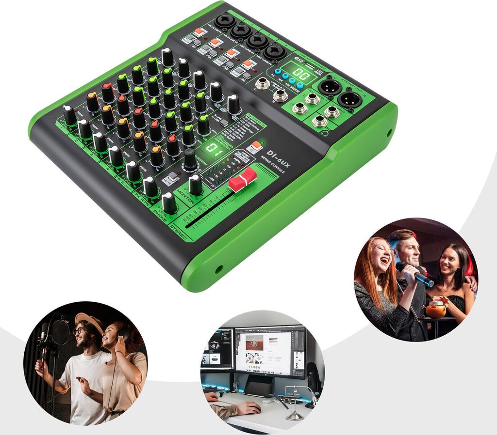 Professionelle Phantomspeisung Mikrofon Preamps Mixer Audio DI-6UX mit 99 DSP Digitaleffekten USB MP3 48V