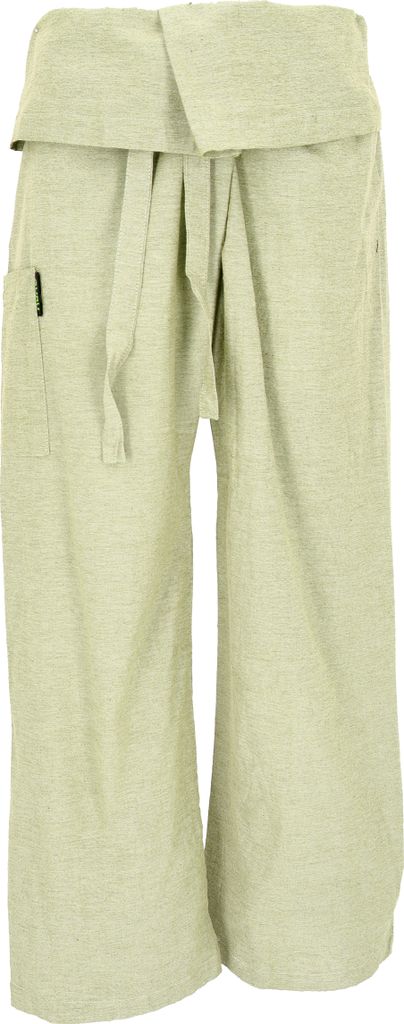 Thai Fischerhose aus Fester Baumwolle, Wickelhose, Yogahose, Unigröße - Salbei, Uni, Grün, Hosen