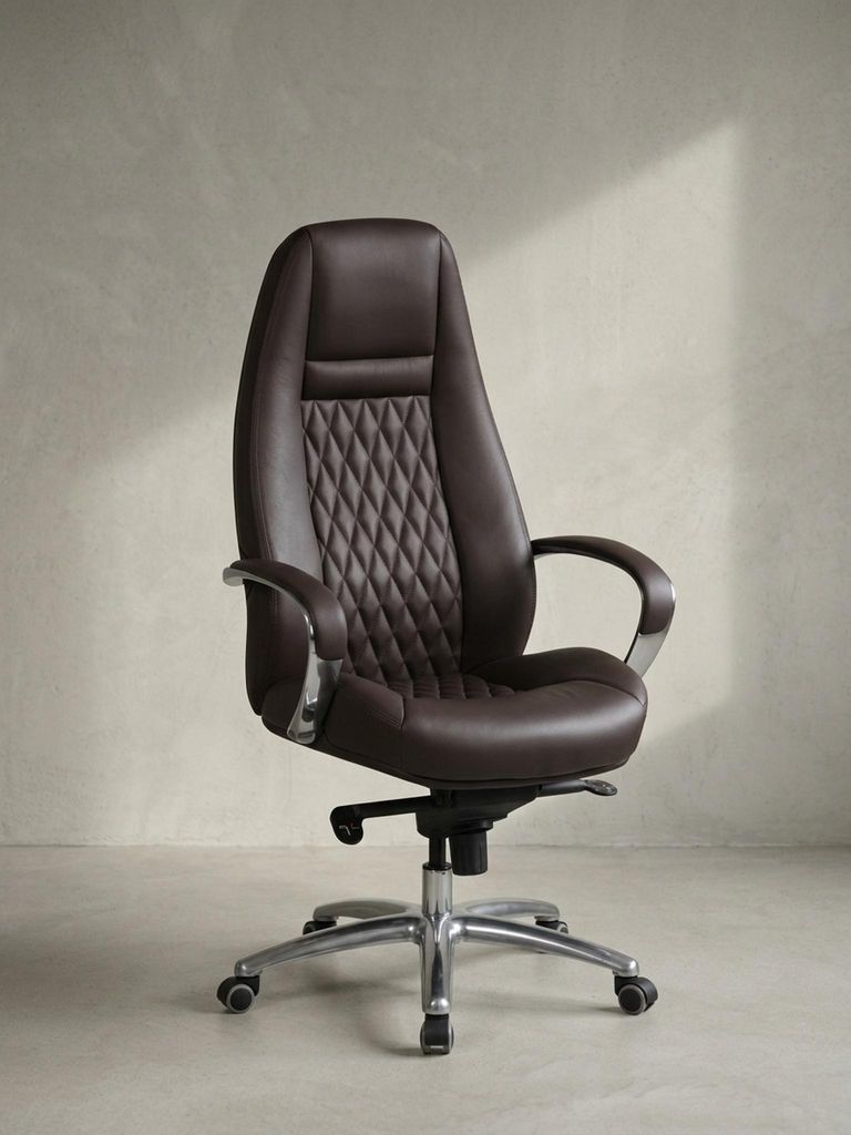 Chefsessel "Madrid" Echtleder, ergonomisch, Aluminium-Fußkreuz, bis 120 kg, 8 Stunden Sitzdauer. Braun, 70x68x130 cm | Kadima Design
