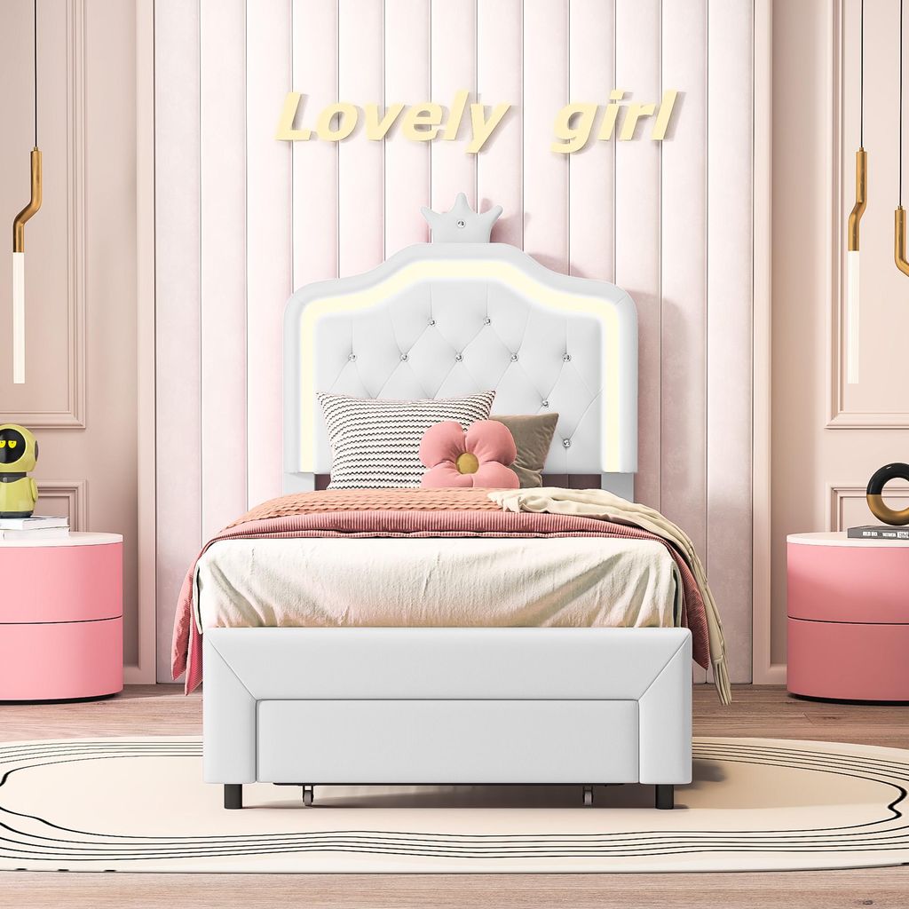 Lit bébé INONEFT 90x200 cm, lit capitonné style princesse Image du produit 