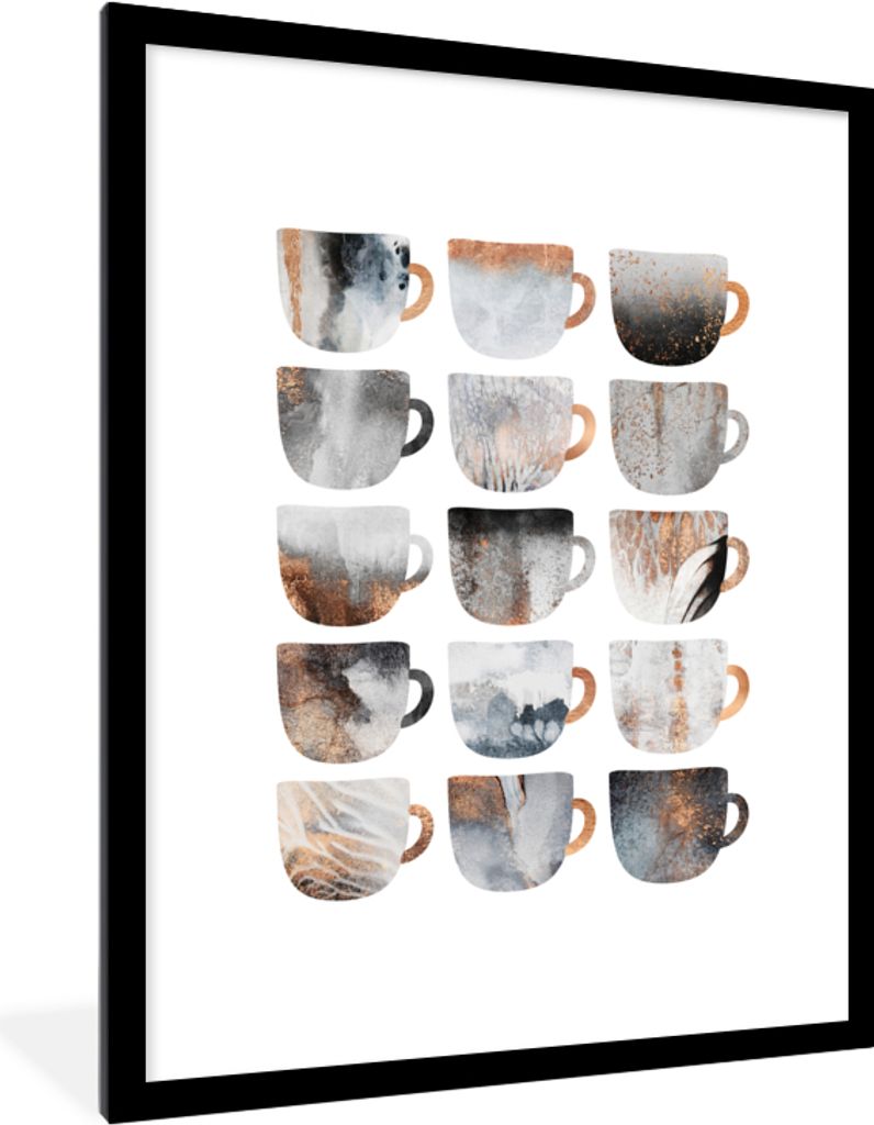 MuchoWow Gerahmtes Poster Kaffeetassen - Abstrakt - Muster 60x80 cm - Poster mit Schwarzem Bilderrahmen Wandposter Rahmen Foto Bilder - Wohnzimme...