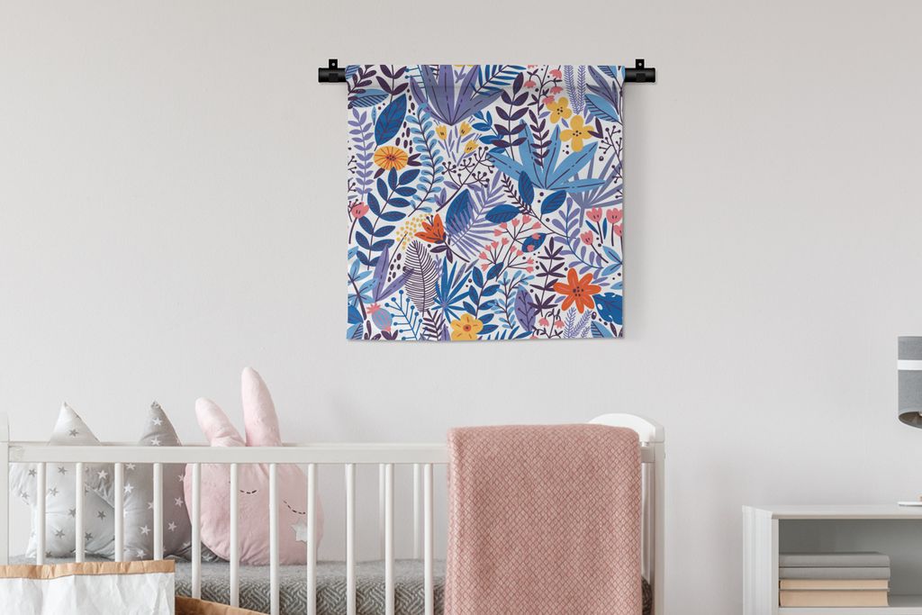 MuchoWow Wandteppich Wandbehang Sommer - Flora - Weiß 60x60 cm Tapisserie Dekoration Wandtuch - Dekorationen - Wand Decke