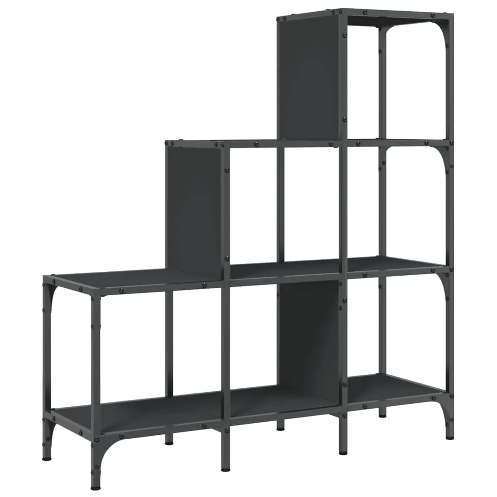 SYFAX™ Libreria Nera 92x30x102 cm in Legno Multistrato e Metallo