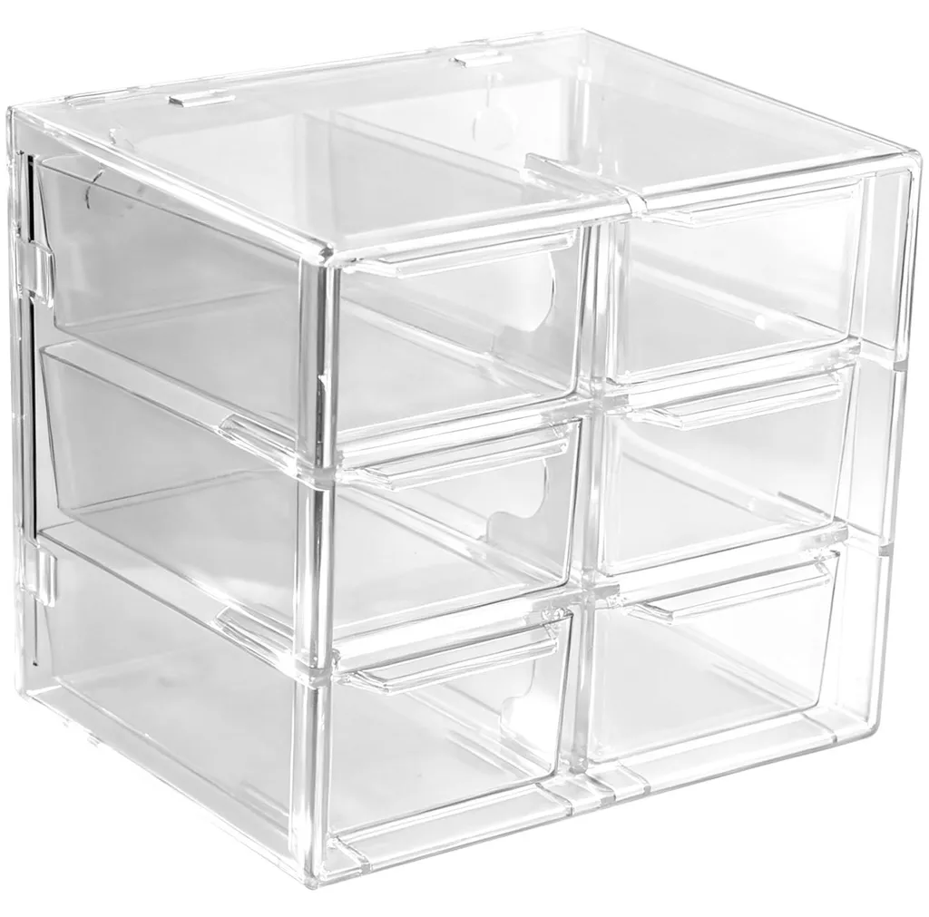 Boîte de rangement à 6 tiroirs transparents pour maquillage et bijoux