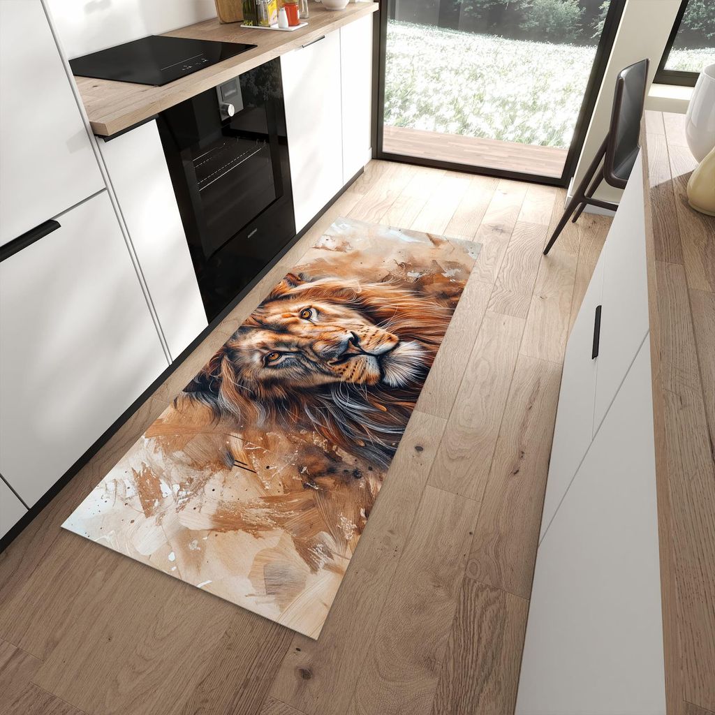 Küchenteppich 80x200cm rutschfest & abwischbar PVC Läufer - Löwe Porträt