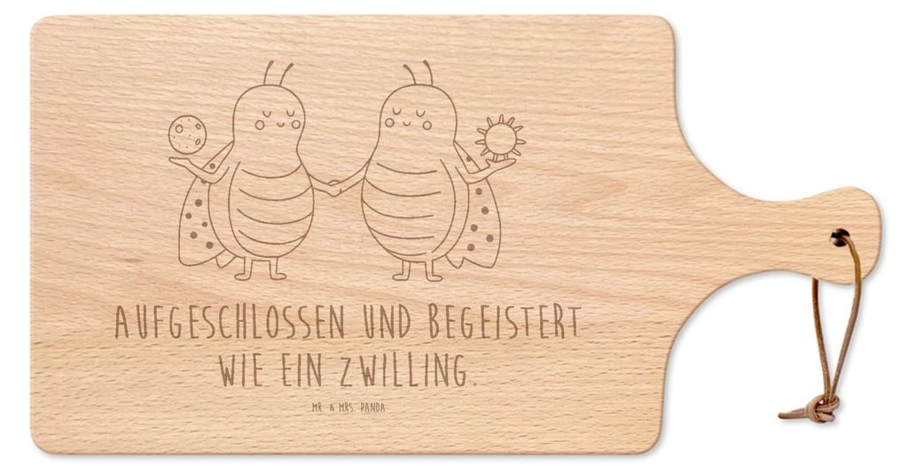 Mr. & Mrs. Panda Holzbrett Sternzeichen Zwilling - Transparent - Geschenk, Marienkäfer, Zwillinge, vesperbrett, Zwillingsbruder, Brett, Servierbre...