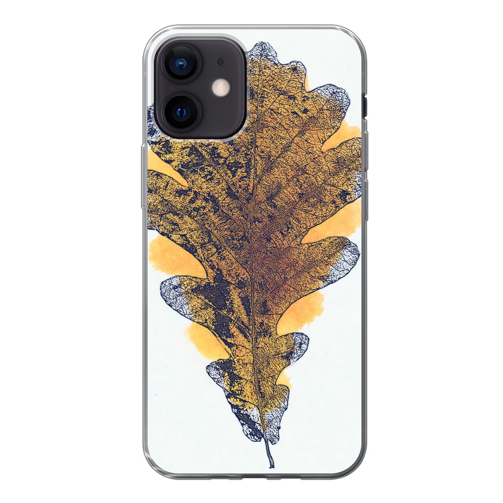 MuchoWow Handyhülle Schutzhülle Hülle für iPhone 12 Aquarell - Orange - Eichenblatt Silikon Softcase Handy Hülle - Schutzhülle