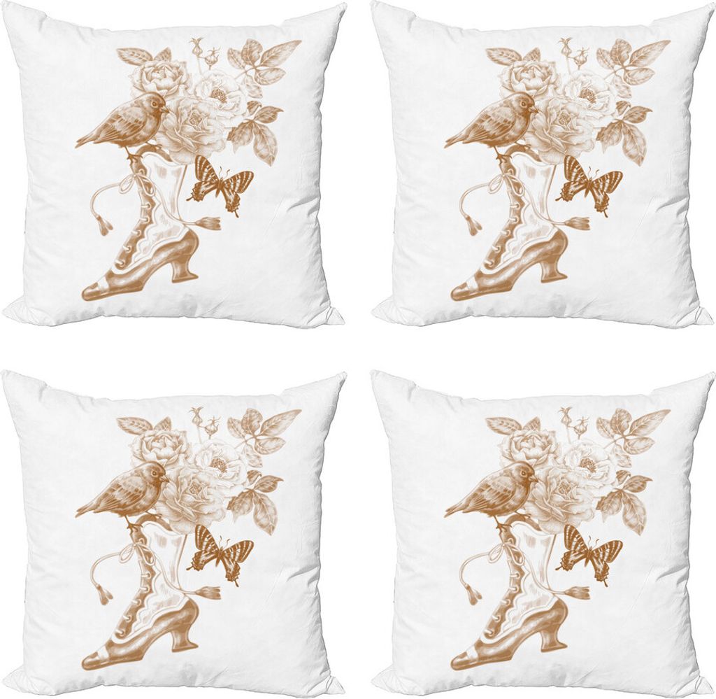 ABAKUHAUS viktorianisch Kissenbezug Set (4 Stück), nostalgische Schmetterlinge, Moderner Doppelseitiger Digitaldruck, 50 cm x 50 cm, Braun weiß