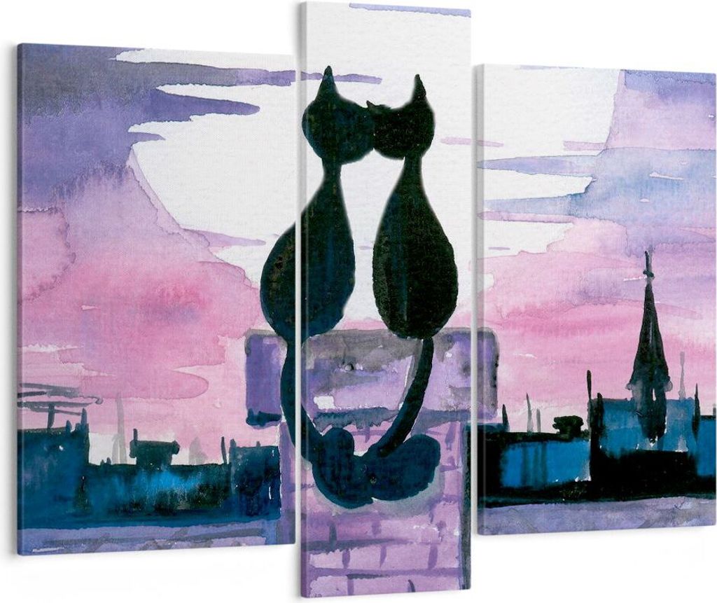 Bild auf Leinwand - Leinwandbild - Katzen Dach Liebe Tier - 95x80cm - Wand Bild - Wanddeko - Leinwanddruck - Bilder - Kunstdruck - Wanddekoration -...