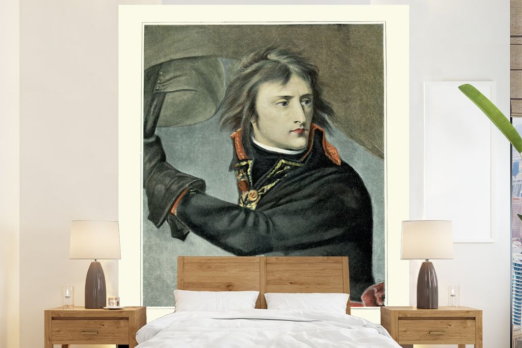 MuchoWow Fototapete für Wohnzimmer oder Schlafzimmer Wandtapete Vinyl Motivtapete Illustration von Napoleon Bonaparte vor einem dunklen Hintergr...