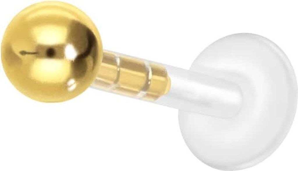 Ohrpiercing, Nasenpiercing PMFK Labret mit Plug-in System + CHIRURGENSTAHL-KUGEL Gold Stablänge: 8mm