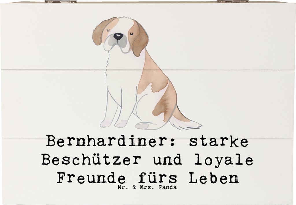 Mr. & Mrs. Panda Geschenkbox Bernhardiner Treue 22 x 15 cm - Weiß - Geschenk, truhe holz, Schatzkiste, Hundeliebhaber, Hunde, Hunderasse, sanfter ...