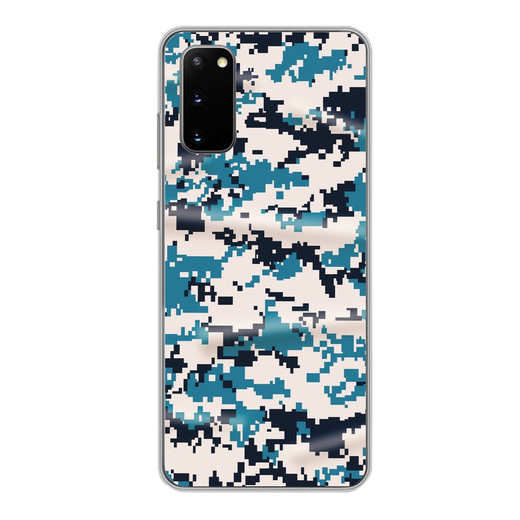 MuchoWow Handyhülle Schutzhülle Hülle für Samsung Galaxy S20 Blaues und weißes Camouflage-Muster Silikon Softcase Handy Hülle - Bild