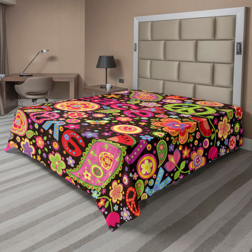 ABAKUHAUS toll Bettlaken, Hippie bunte Paisley Musik Schlüssel Typografie Idealismus historische Revolution, weiches bequemes oberes Bettlaken fü...
