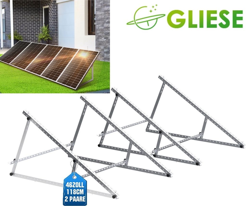 Solarpanel Halterung 118cm Balkonkraftwerk 0°-90° Aufständerung für 2 Solarmodul Robuste Neigungshalterungen Photovoltaik 0%MwSt