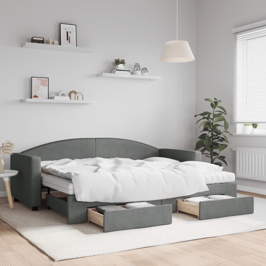 CLORIS Bettsofa Tagesbett Ausziehbar mit Schubladen Dunkelgrau 80x200 cm Stoff, 61,6 kg