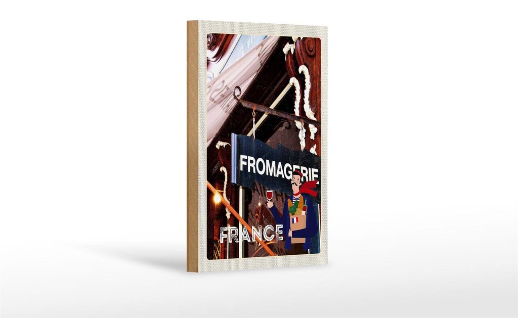 Holzschild Reise 12x18 cm Frankreich Restaurant Fromagerie Dekoration