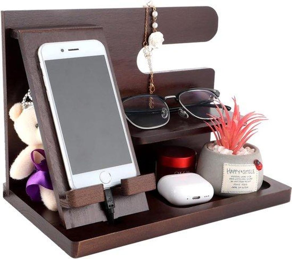 Holz Telefon-Dockstation - Nachttisch Organizer - Geschenk für Männer - Holzgeschenke für Vater und Ehemann - Geburtstag - Weihnachten