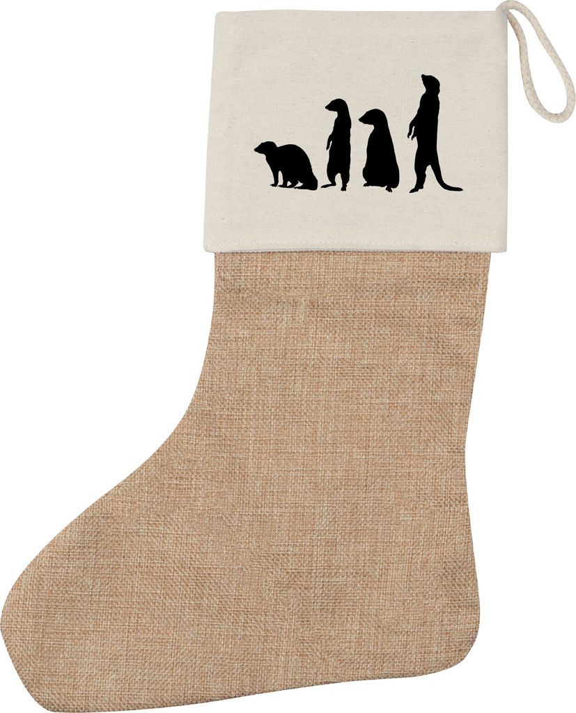Huuraa Weihnachtsstrumpf Erdmännchen Silhouette Beige Jute Kaminstrumpf Geschenkidee