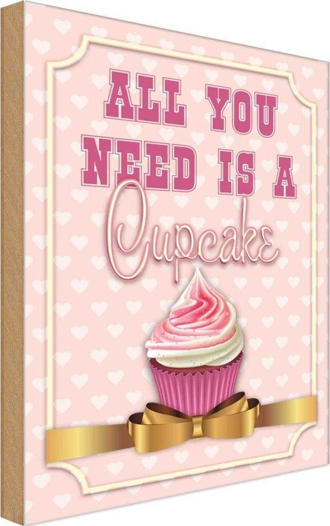 vianmo Holzschild 18x12 cm Essen all you need is a Cupcake Trinken